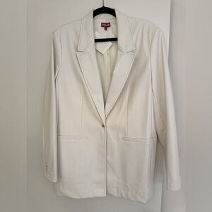 Staud - Ivory Vegan Leather Blazer W/ Bright Pattern Buttons